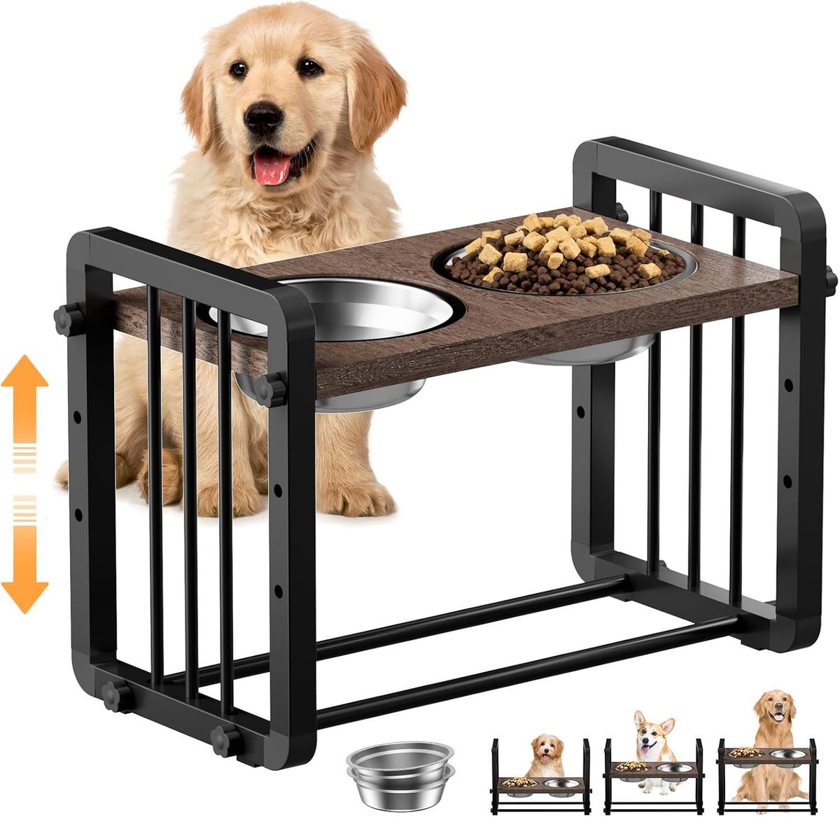 Elevated Dog Bowls,Height Adjustable Metal &Wood Raised Dog Bowl With 2 Pack Stainless Steel Dog Food & Water Bowls,Non-Slip Dog Bowl Stand For Small Medium Dogs,Cats And Pets_maomaolike.com