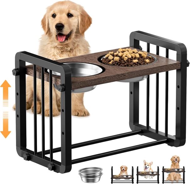 Elevated Dog Bowls,Height Adjustable Metal &Wood Raised Dog Bowl With 2 Pack Stainless Steel Dog Food & Water Bowls,Non-Slip Dog Bowl Stand For Small Medium Dogs,Cats And Pets_maomaolike.com