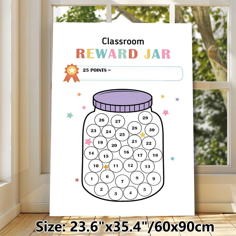 Classroom Reward Jar Painting Poster, Pastel-toned Jar With Numbered Circles & Star Accents Poster, Practical Reward Tracking Tool For Classroom_maomaolike.com