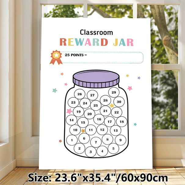 Classroom Reward Jar Painting Poster, Pastel-toned Jar With Numbered Circles & Star Accents Poster, Practical Reward Tracking Tool For Classroom_maomaolike.com