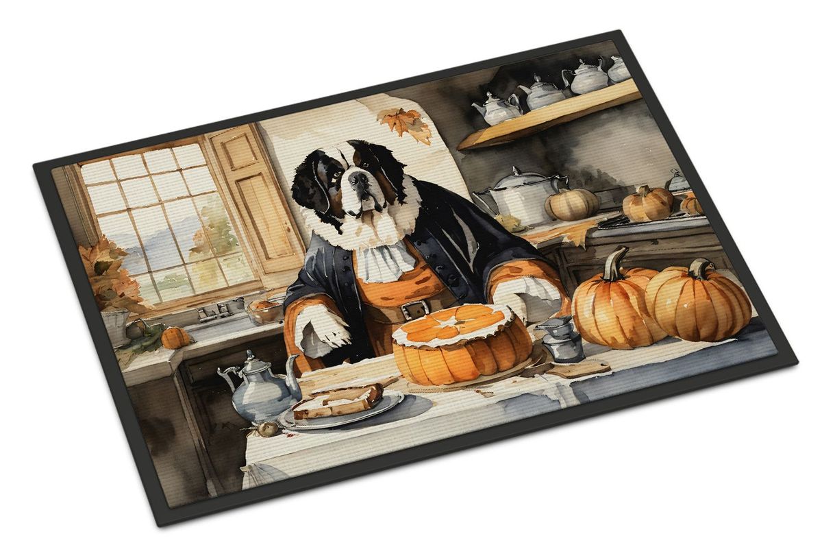 Saint Bernard Fall Kitchen Pumpkins Doormat Front Door Mat Indoor Outdoor Rugs For Entryway, Non Slip Washable Low Pile, 24H X 36W_maomaolike.com