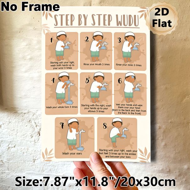 Step-by-Step Wudu Painting Poster, Warm-toned Illustrative Poster, Clear Instructional Guide To Islamic Ablution Steps, Ideal For Home And Prayer_maomaolike.com