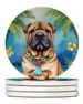 Shar Pei Luau Large Sandstone Coasters Pack Of 4 Absorbent Round Coasters Decor Gifts For Men Or Women, 4 In, Multicolor_maomaolike.com