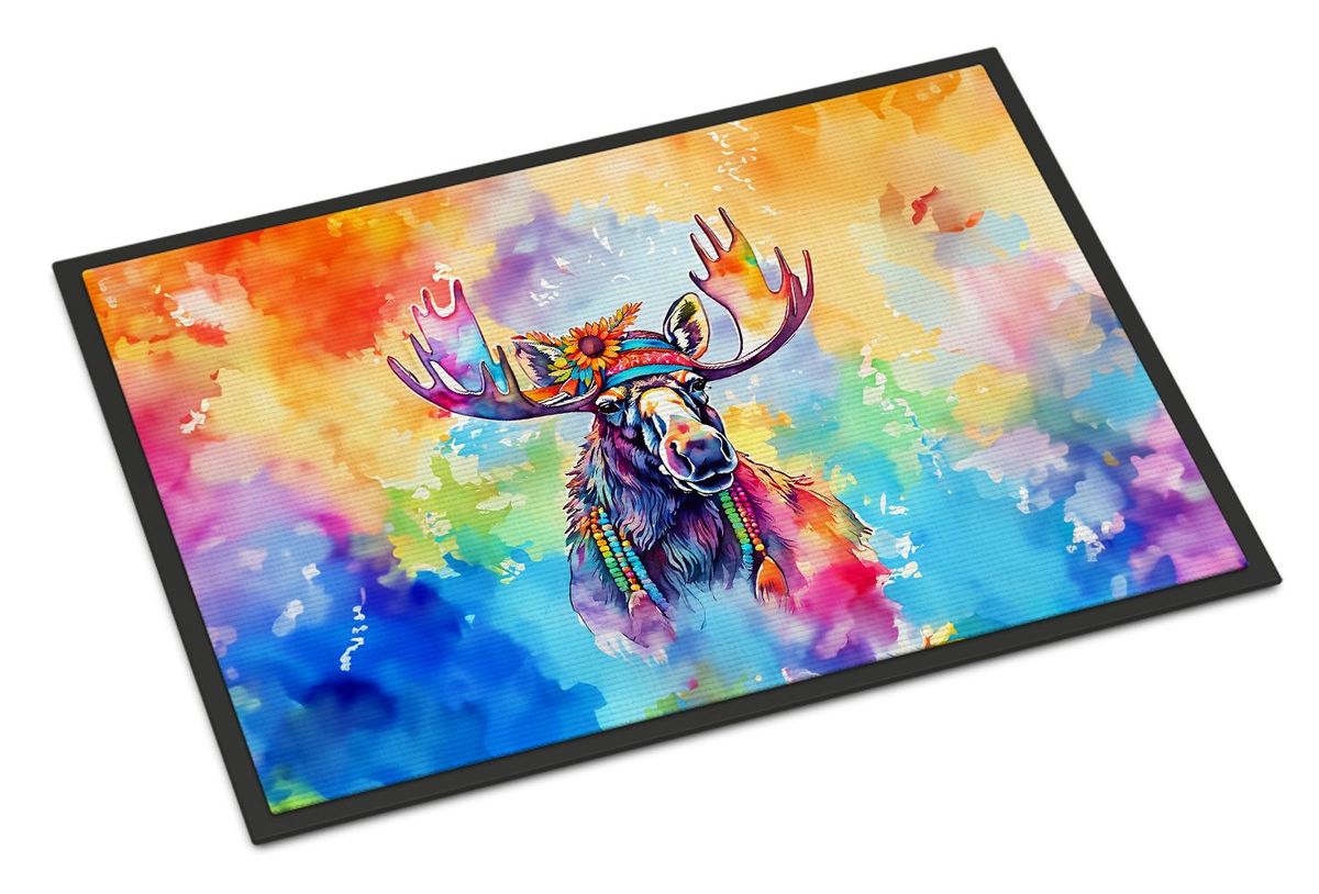 Hippie Animal Moose Doormat Front Door Mat Indoor Outdoor Rugs For Entryway, Non Slip Washable Low Pile, 24H X 36W_maomaolike.com