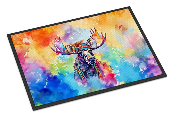 Hippie Animal Moose Doormat Front Door Mat Indoor Outdoor Rugs For Entryway, Non Slip Washable Low Pile, 24H X 36W_maomaolike.com