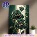 Emerald Rose Painting Poster, Elegant Gold-outlined Floral Poster, Sophisticated Dark Green Roses With Delicate Golden Trim, Stylish Wall Decor For_maomaolike.com