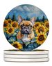 French Bulldog In Sunflowers Large Sandstone Coasters Pack Of 4 Absorbent Round Coasters Decor Gifts For Men Or Women, 4 In, Multicolor_maomaolike.com