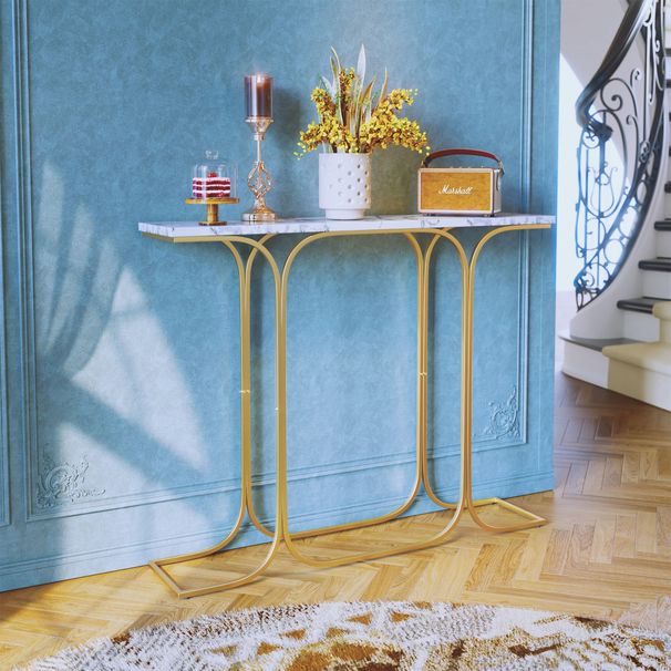 Console Table Narrow Sofa Table With Stable Metal Legs Entrance Table Home Decor Behind The Couch Table Modern Foyer Table For Living Room, Entryway, Hallway, Gold_maomaolike.com