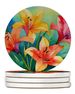 Lilies In Watercolor Large Sandstone Coasters Pack Of 4 Absorbent Round Coasters Decor Gifts For Men Or Women, 4 In, Multicolor_maomaolike.com