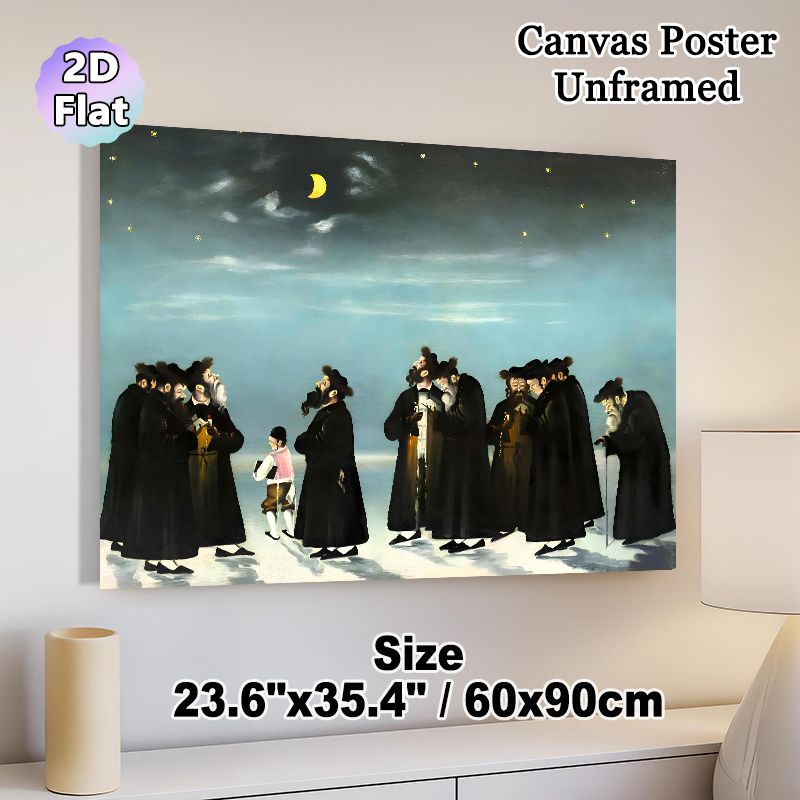 Nighttime Elderly Assembly Painting Poster, Soft-toned Nostalgic Figurative Poster, Starry Moonlit Outdoor Gathering Scene, Delivers Tranquil Cultural_maomaolike.com