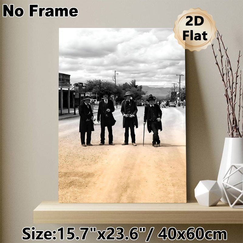 Wild West Cowboy Painting Poster, Vintage Sepia-toned Western Town Street Scene Poster, Nostalgic Old-west Style Wall Decor Suitable For Living Room_maomaolike.com