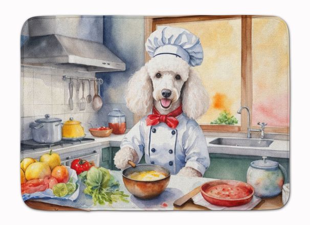 White Poodle The Chef Memory Foam Kitchen Mat Machine Washable Anti-Fatigue Mat Cushion Comfort Bath Mat Or Kitchen Rug_maomaolike.com