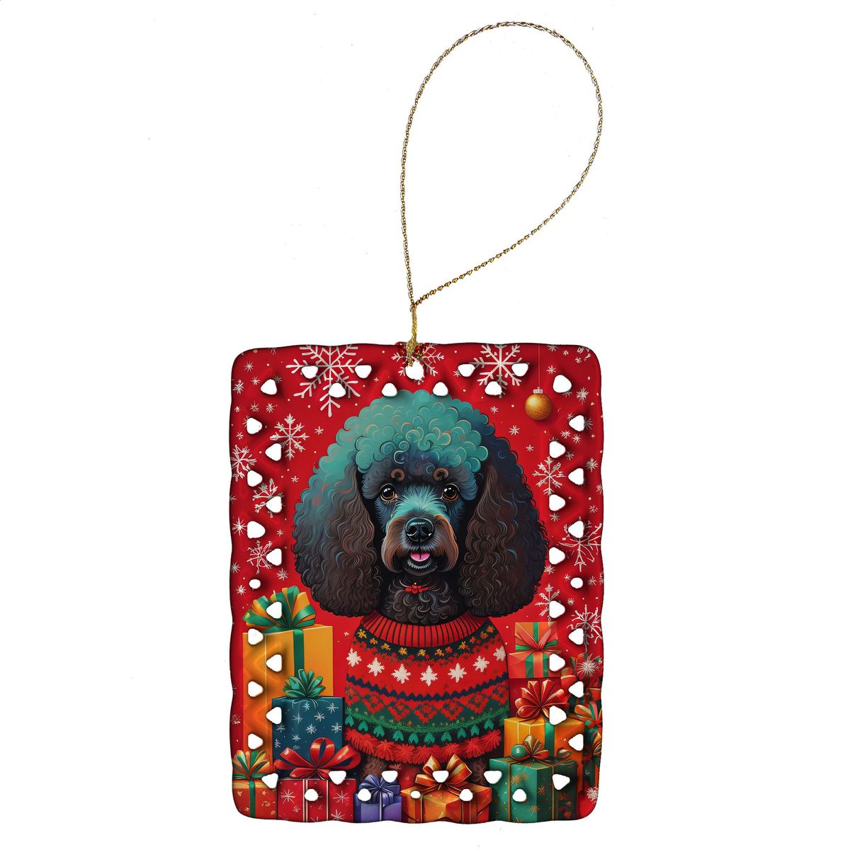 Poodle Holiday Christmas Porcelain Ornament Christmas Tree Hanging Decorations For Home Christmas Holiday, Rectangle, Gift, Multicolor_maomaolike.com