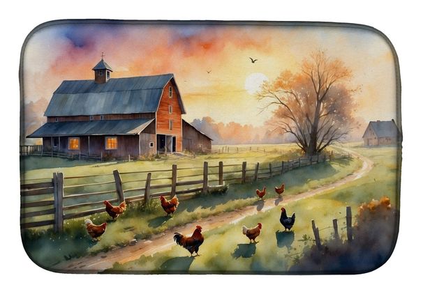 Chicken Farmyard Sunrise Dish Drying Mat Absorbent Dish Drying Mat Pad For Kitchen Counter Dish Drainer Mat For Countertop, 14 X 21", Multicolor_maomaolike.com