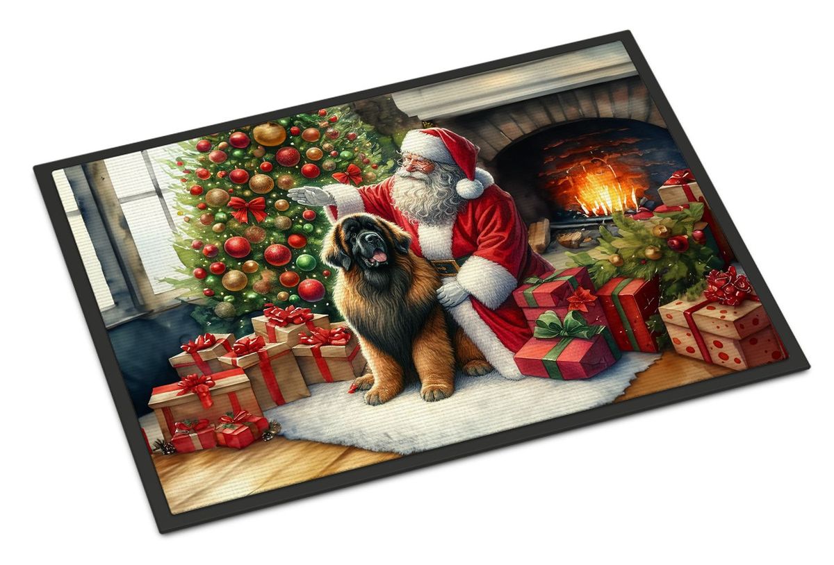 Leonberger And Santa Claus Doormat Front Door Mat Indoor Outdoor Rugs For Entryway, Non Slip Washable Low Pile, 24H X 36W_maomaolike.com