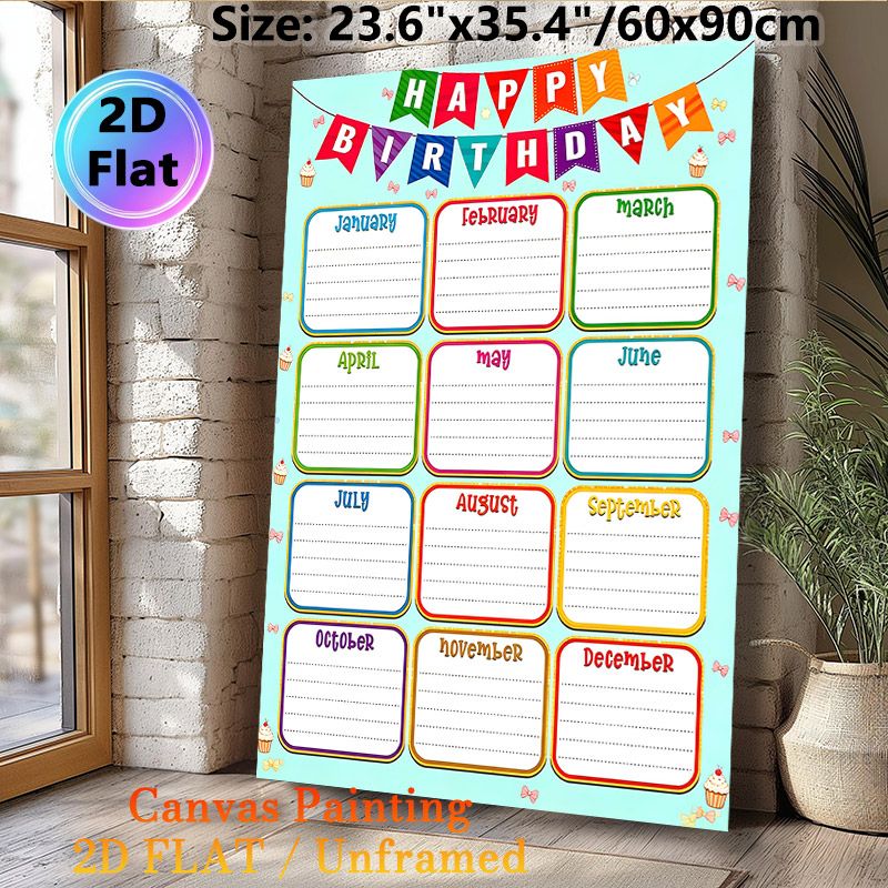 Birthday Tracker Painting Poster, Vibrant Festive Styled Poster, Practical For Recording Monthly Birthdays, Ideal For Office, Club Or Common Area_maomaolike.com
