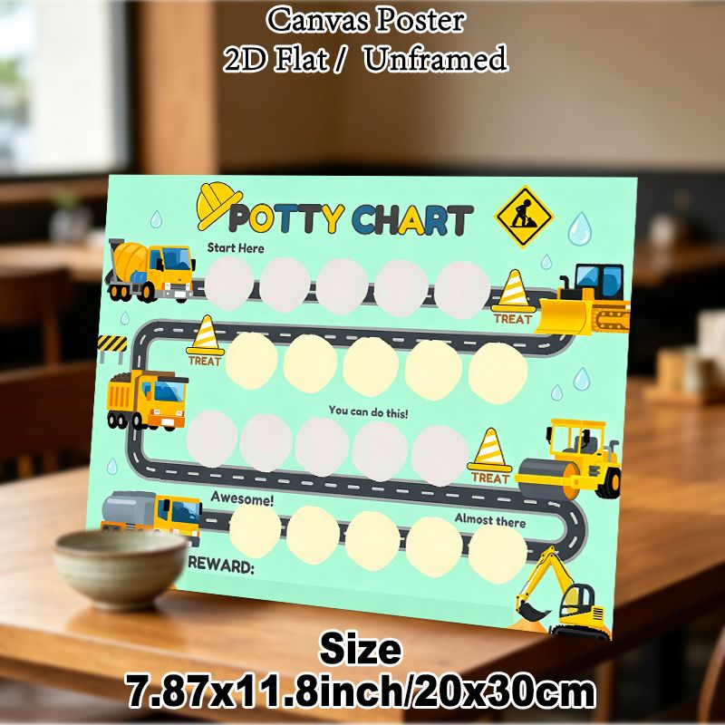 Potty Chart Painting Poster, Vibrant Cartoon Construction Vehicle Themed Poster, Practical Aid For Tracking Potty Training Progress, Ideal For_maomaolike.com