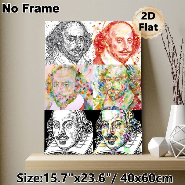 William Shakespeare Portrait Painting Poster, Artistic Ink Line & Vibrant Watercolor Mixed-style Poster, Unique Artistic Portrait Collection, Ideal_maomaolike.com