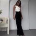 Women's Clothing fashion solid color oblique collar slim fit top high waist wide leg pants suit_maomaolike.com