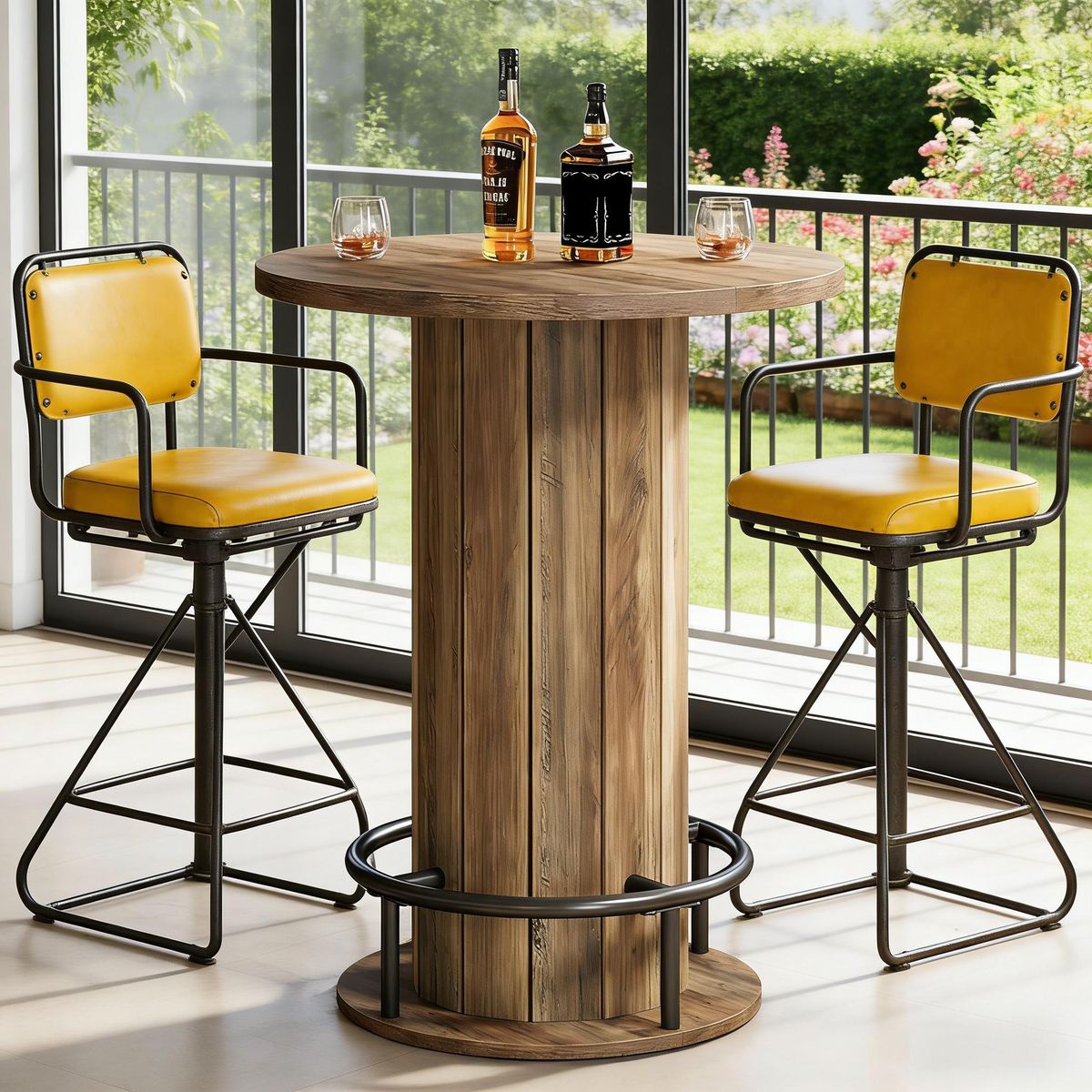 Bar Table, Round Bistro Pub Table With Footrest For Dining Coffee Cocktail(Only Table)_maomaolike.com
