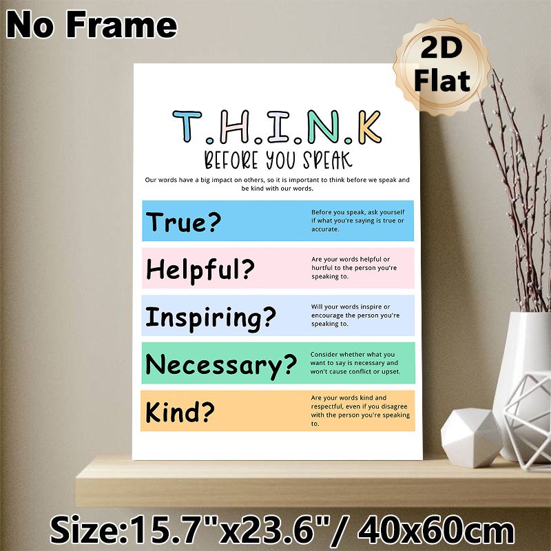 T.H.I.N.K. Mindful Speech Painting Poster, Vibrant Color-blocked Educational Typographic Poster, Guides Thoughtful Communication, Ideal For Office_maomaolike.com
