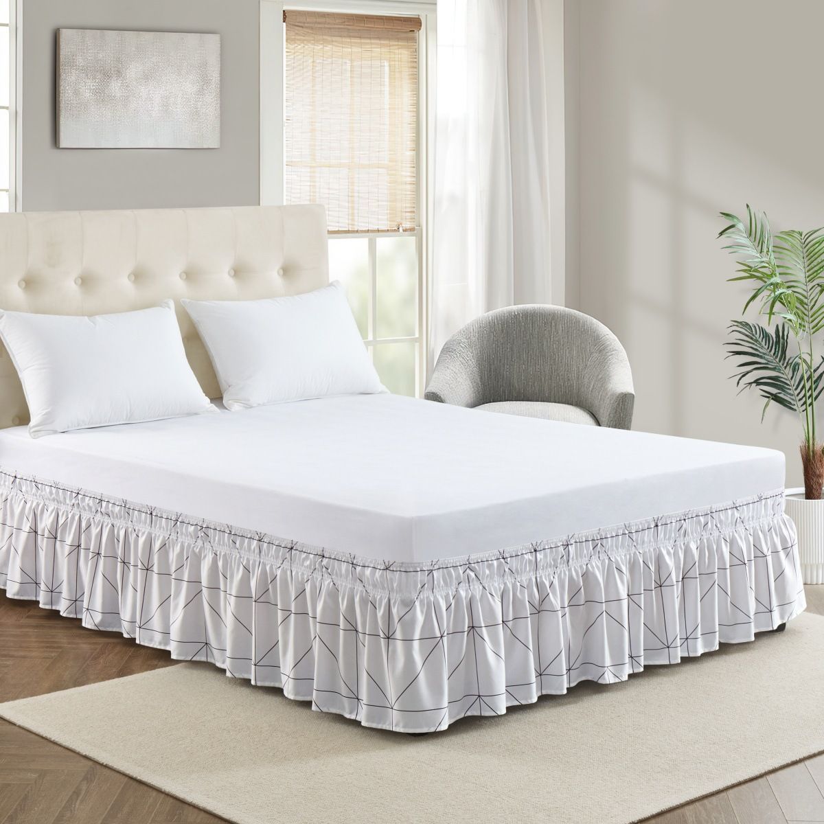 Black And White Plaid Single Piece Elastic Pleated Bed Apron Hotel Linen Bedside Skirt_maomaolike.com