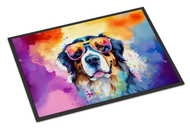 Bernese Mountain Dog Hippie Dawg Doormat Front Door Mat Indoor Outdoor Rugs For Entryway, Non Slip Washable Low Pile, 24H X 36W_maomaolike.com