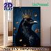 Crown Raven Painting Poster, Mysterious Realistic Dark Art Poster, Glossy Black Raven With Ornate Golden Crown, Dried Roses & Leaves, Elegant Gothic_maomaolike.com