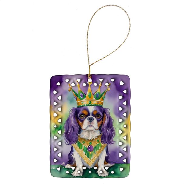 Cavalier Spaniel King Of Mardi Gras Porcelain Ornament Christmas Tree Hanging Decorations For Home Christmas Holiday, Rectangle, Gift, Multicolor_maomaolike.com