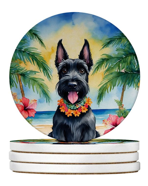 Scottish Terrier Luau Large Sandstone Coasters Pack Of 4 Absorbent Round Coasters Decor Gifts For Men Or Women, 4 In, Multicolor_maomaolike.com