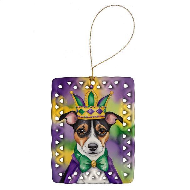 Jack Russell Terrier King Of Mardi Gras Porcelain Ornament Christmas Tree Hanging Decorations For Home Christmas Holiday, Rectangle, Gift, Multicolor_maomaolike.com