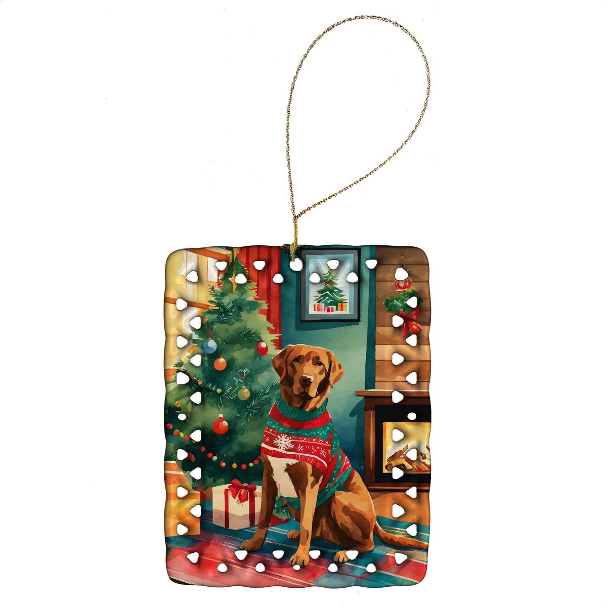 Chesapeake Bay Retriever Christmas Porcelain Ornament Christmas Tree Hanging Decorations For Home Christmas Holiday, Rectangle, Gift, Multicolor_maomaolike.com
