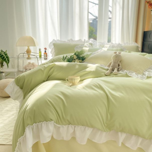 Wholesale INS Korean Mixed Color Skin-Friendly Soft Brushed Princess Style Ruched Ruffle Trim Four-Piece Set_maomaolike.com