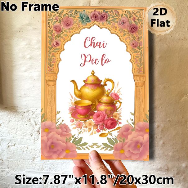 Chai Tea Themed Painting Poster, Elegant Watercolor Vintage Teapot & Floral Arch Poster, Warm Cultural-inspired Decor Ideal For Kitchen, Dining Area_maomaolike.com