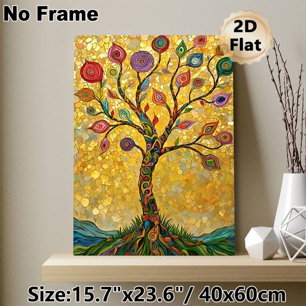 Colorful Tree Of Life Painting Poster, Vibrant Mosaic-style Whimsical Tree Poster, Eye-catching Decorative Artwork Ideal For Living Room, Bedroom And_maomaolike.com