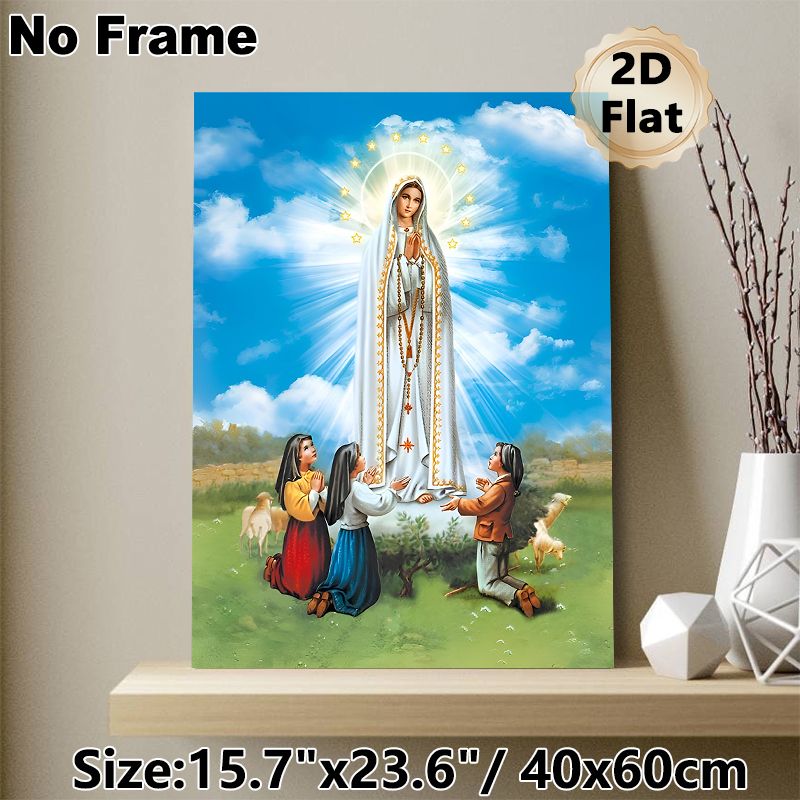 Our Lady Of Fatima Religious Painting Poster, Serene Realistic Sacred Scene Poster, Calming Spiritual Artwork With Praying Figures, Ideal For Home Or_maomaolike.com
