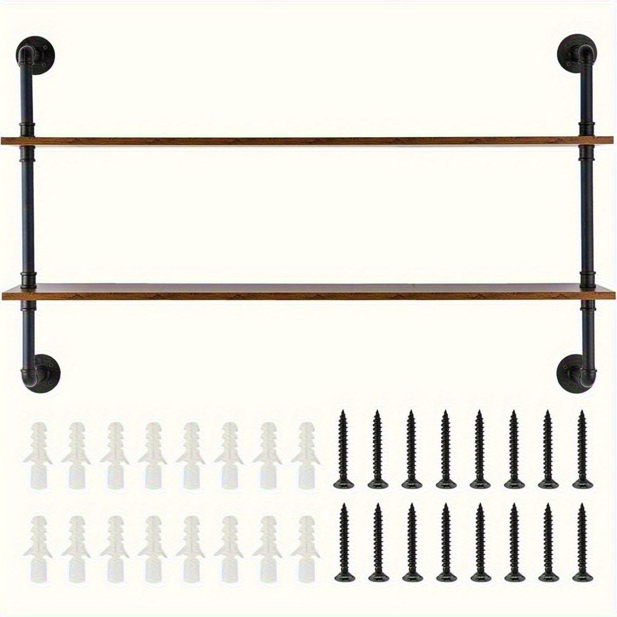 Industrial Pipe Shelf, 2 Tier 48x 9.84in, Wall-Mount Floating Rustic Wood Shelves Bracket Display Bookshelf, Storage Rack Sundries Holder For Kitchen Bedroom Bathroom Living Room, Black_maomaolike.com