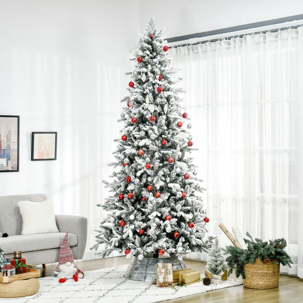9 Ft Pine Snow Flocked Artificial Christmas Tree With 616 Realistic Cedar Branches, Auto Open, Home Holiday Decoration, Green_maomaolike.com