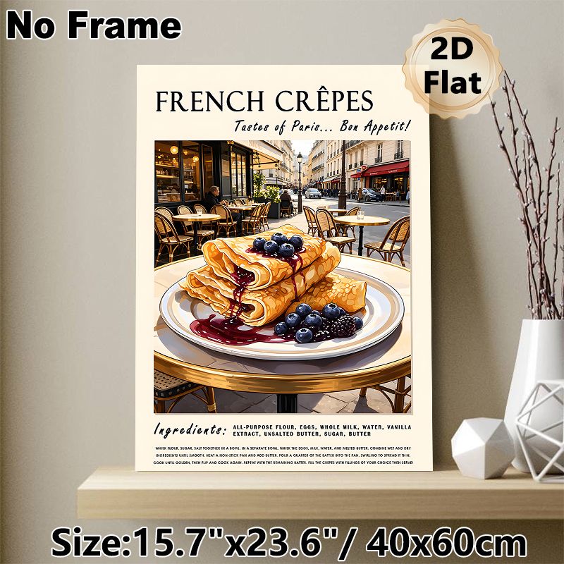 French Crêpes Painting Poster, Vintage Parisian Café Style Illustrated Poster, Appetizing Berry-topped Crêpes Design, Ideal For Kitchen And Dining_maomaolike.com