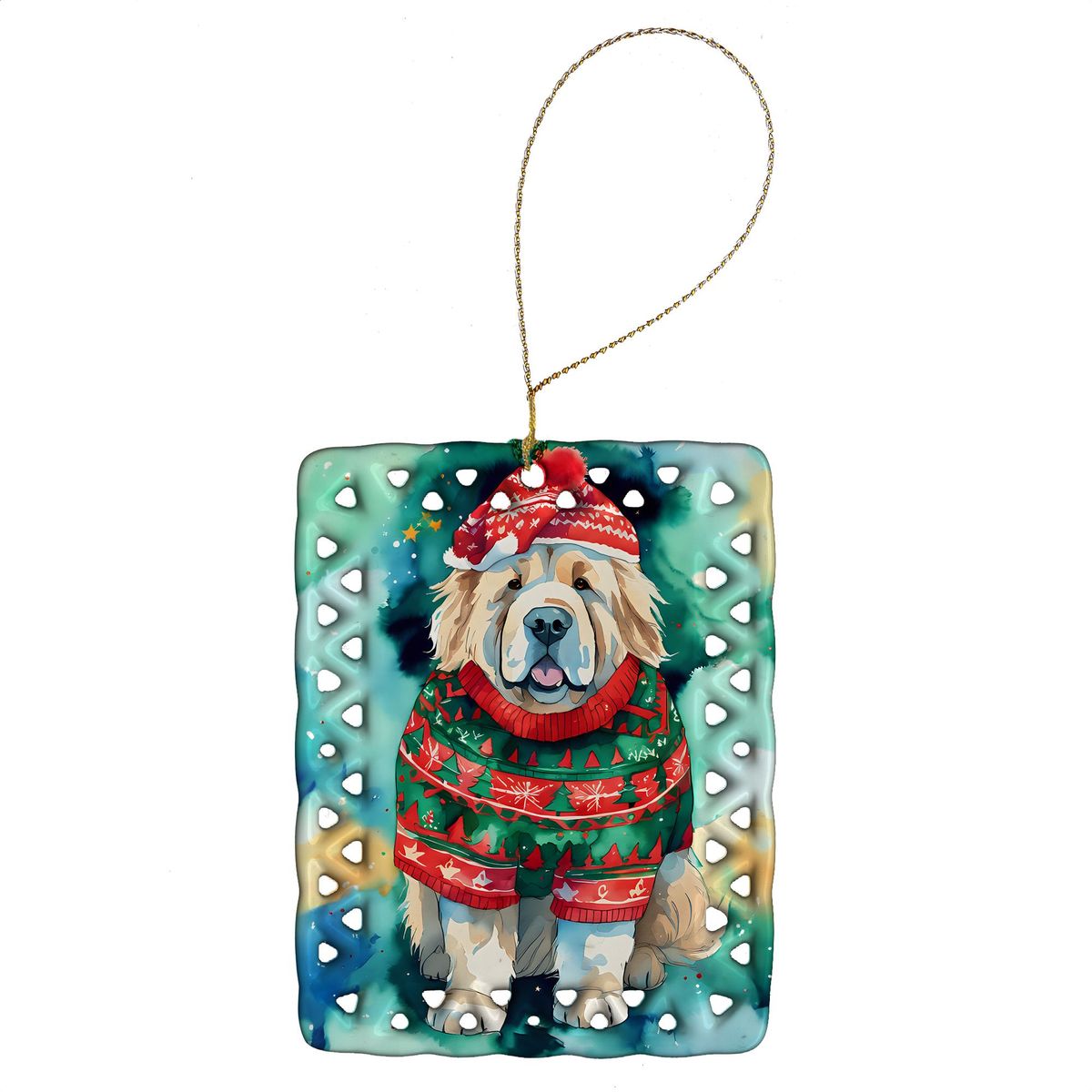 Tibetan Mastiff Christmas Porcelain Ornament Christmas Tree Hanging Decorations For Home Christmas Holiday, Rectangle, Gift, Multicolor_maomaolike.com