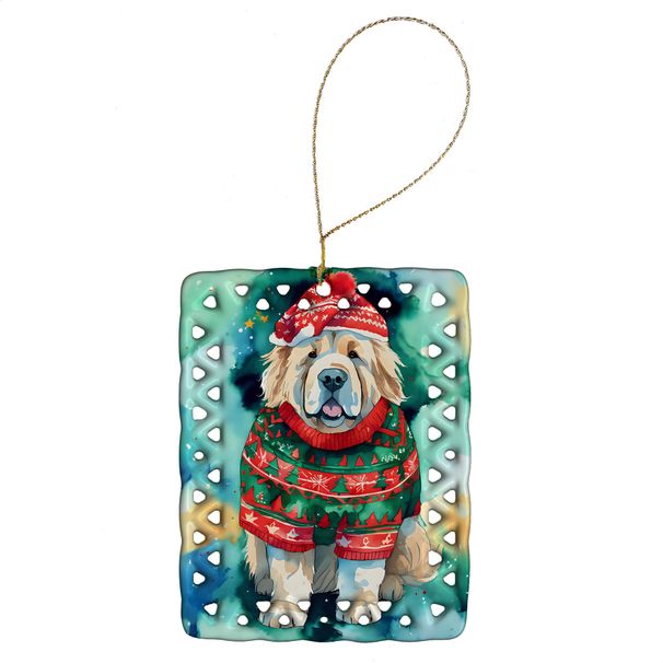 Tibetan Mastiff Christmas Porcelain Ornament Christmas Tree Hanging Decorations For Home Christmas Holiday, Rectangle, Gift, Multicolor_maomaolike.com