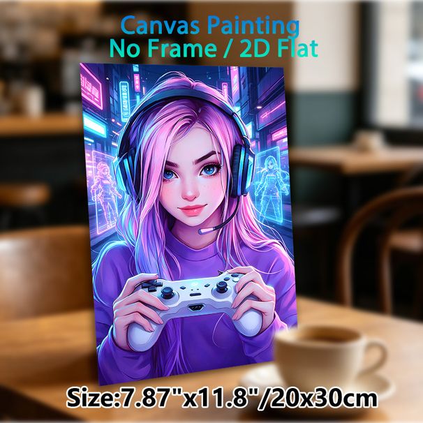 Cyberpunk Gamer Girl Painting Poster, Vibrant Neon Anime Style Poster, Eye-catching Neon-lit Cyberpunk Design Ideal For Gaming Room And Bedroom Decor_maomaolike.com
