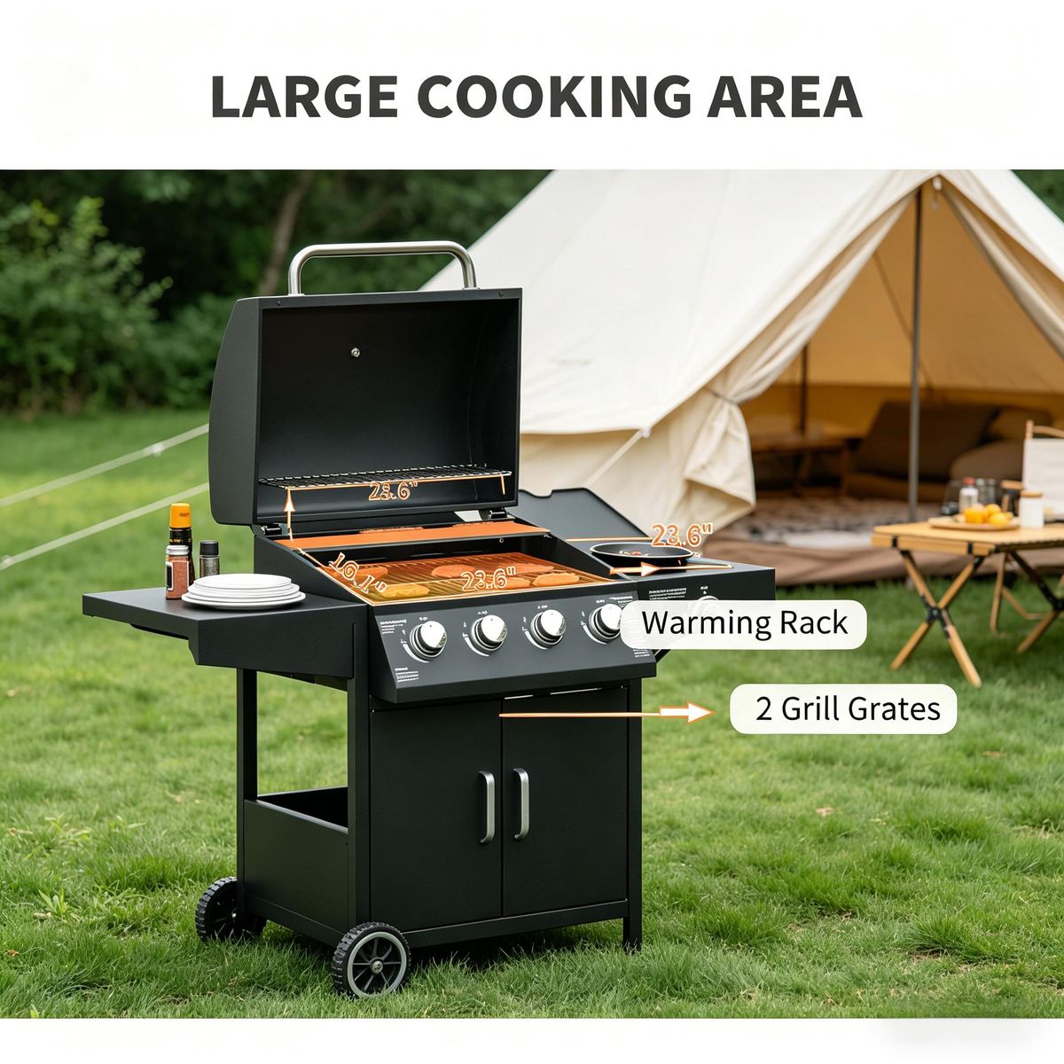 52" Barbecue Grill With Wheels 4+1 Burner Liquid Propane Gas Grill_maomaolike.com