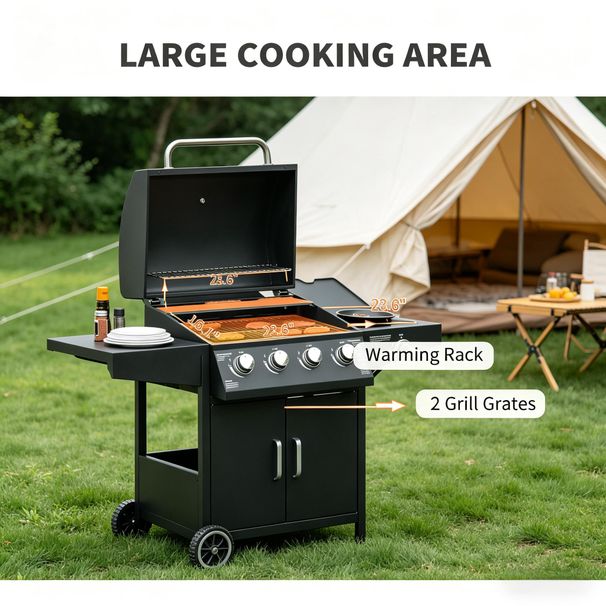52" Barbecue Grill With Wheels 4+1 Burner Liquid Propane Gas Grill_maomaolike.com