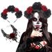 2pcs New Halloween Set Dark Lace Rose Necklace Horror Skull Hair Accessories Set COS Headwear_maomaolike.com