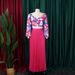 Women's Clothing women's summer new fashion V neck printed top pleated long skirt two piece suit_maomaolike.com