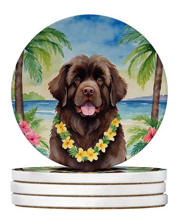 Newfoundland Luau Large Sandstone Coasters Pack Of 4 Absorbent Round Coasters Decor Gifts For Men Or Women, 4 In, Multicolor_maomaolike.com