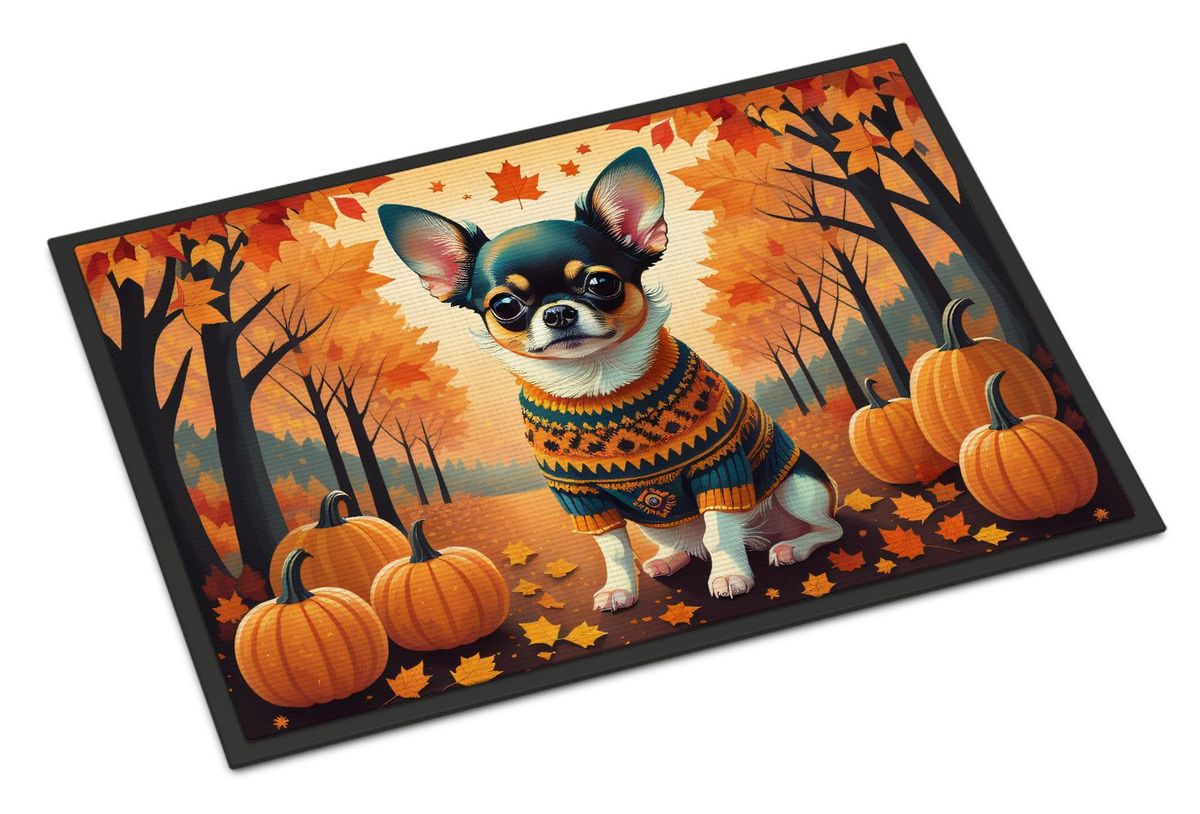 Tricolor Chihuahua Fall Doormat Front Door Mat Indoor Outdoor Rugs For Entryway, Non Slip Washable Low Pile, 24H X 36W_maomaolike.com