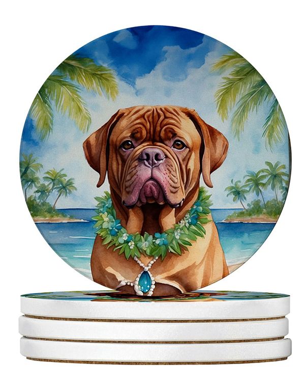 Dogue De Bordeaux Luau Large Sandstone Coasters Pack Of 4 Absorbent Round Coasters Decor Gifts For Men Or Women, 4 In, Multicolor_maomaolike.com