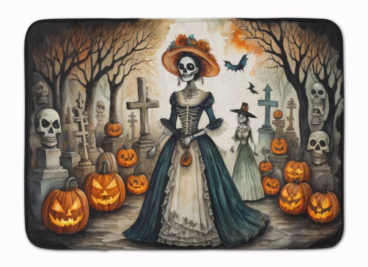 La Catrina Skeleton Spooky Halloween Memory Foam Kitchen Mat Machine Washable Anti-Fatigue Mat Cushion Comfort Bath Mat Or Kitchen Rug_maomaolike.com